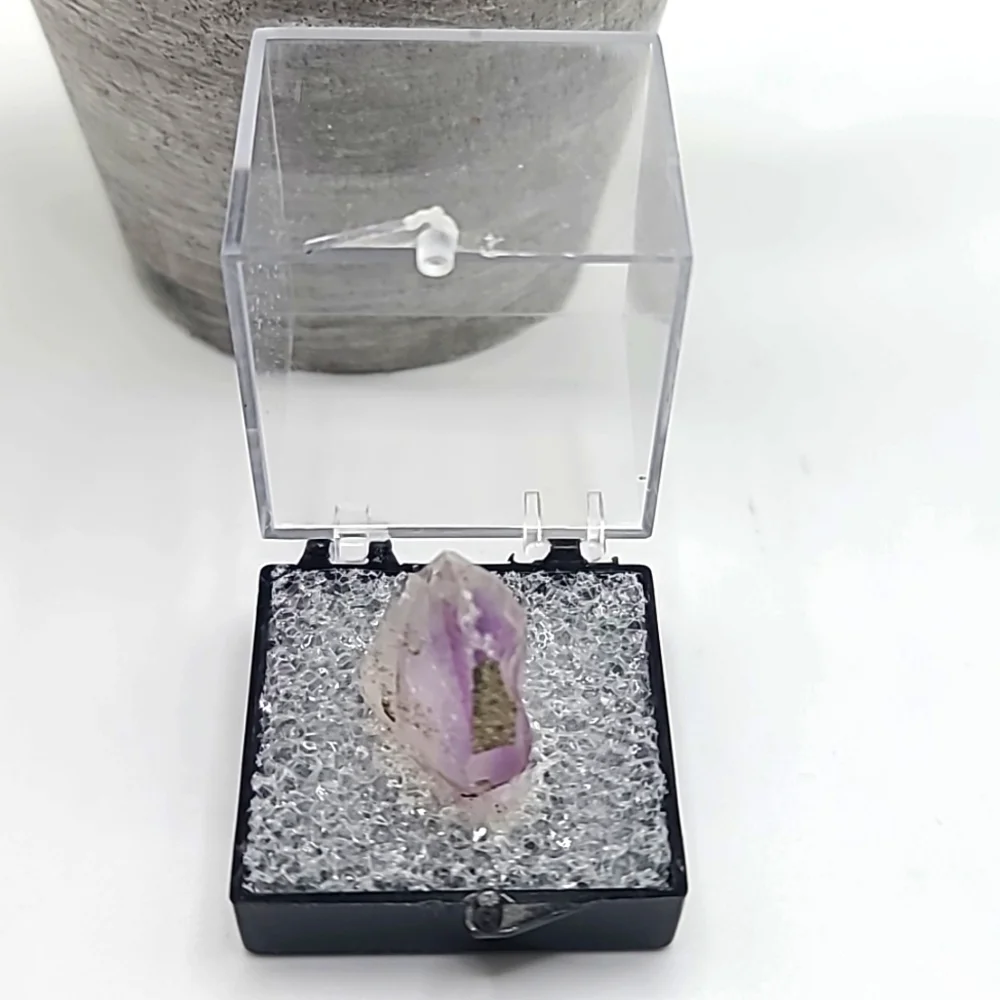 Old Stock Unique Phantom Amethyst & Micro Pyrite Thumbnail Mineral Specimen